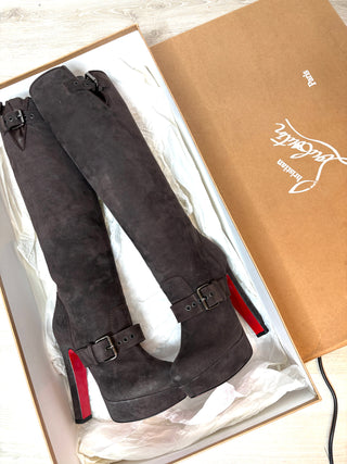 Christian Louboutin Harletty Brown Suede Knee High Boots 35.5 UK2.5