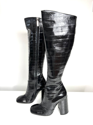 Saint Laurent Jane Black Leather Knee High Boots 37 UK4