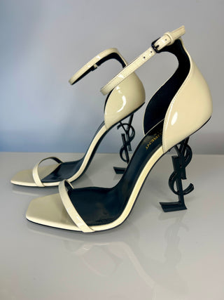 Saint Laurent Opyum 110 Cream Patent Leather YSL-Heel Sandals – Size 39 / UK 6