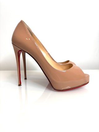 Christian Louboutin New Very Prive 120 Nude Patent Peep-Toe Heels 36 UK3