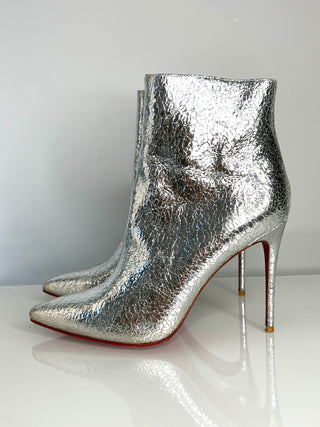 Christian Louboutin So Kate Booty 100 Silver Metallic Heel Ankle Boots 39 UK6