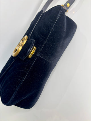 Gucci Preloved GG Marmont Black Velvet Small Shoulder Bag