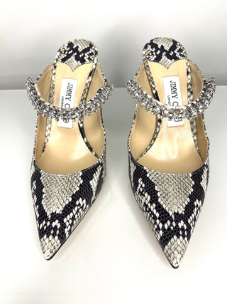 Jimmy Choo Bing Roccia Snakeskin Print Mules Heels 37.5 UK4.5