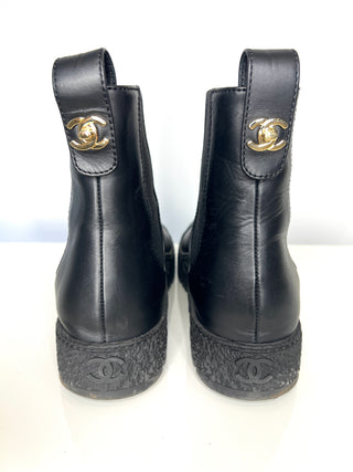 Chanel Preloved Black Leather CC Chelsea Boots 39 UK6