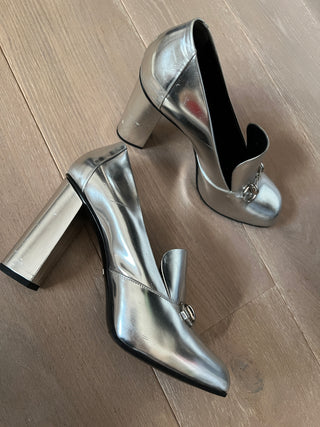 Gucci Horsebit Silver Leather Pumps Heels 39