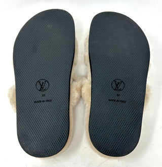 Louis Vuitton Nude Shearling Flat Mules