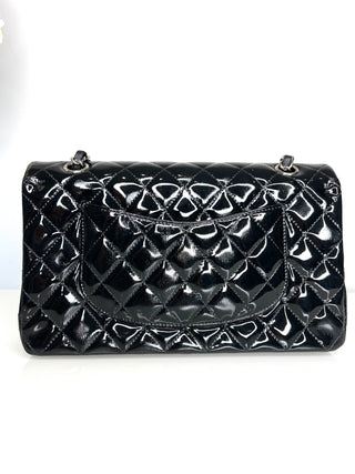 Chanel Preloved Classic Black Patent Leather Medium Double Flab Bag