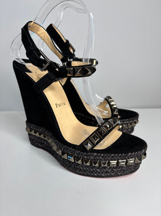 Christian Louboutin Cataclou Black Suede Wedge Sandals 39 UK6