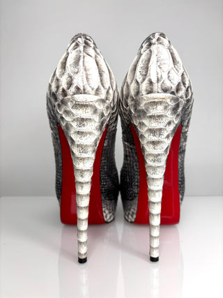 Christian Louboutin Lady Peep 150 Python Bronte Silver Platform Heels 39 UK6
