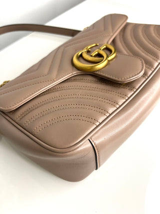 Gucci Preloved Marmont Medium Beige Leather Shoulder Bag