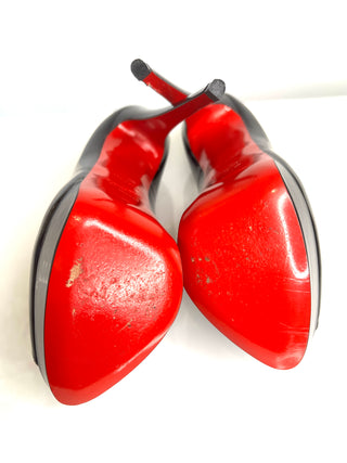 Christian Louboutin Lady Peep Black Patent Platform Heels 38 UK5