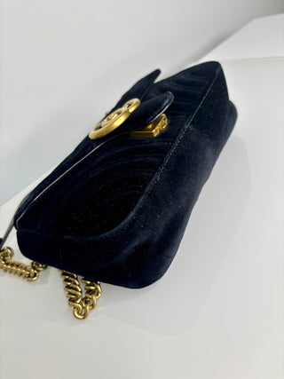 Gucci Preloved GG Marmont Black Velvet Small Shoulder Bag
