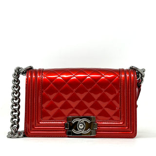 Chanel Small Metallic Red Patent Boy Bag