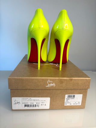 Christian Louboutin So Kate 120 Neon Fluo Yellow Patent Leather Heels 37.5 UK4.5