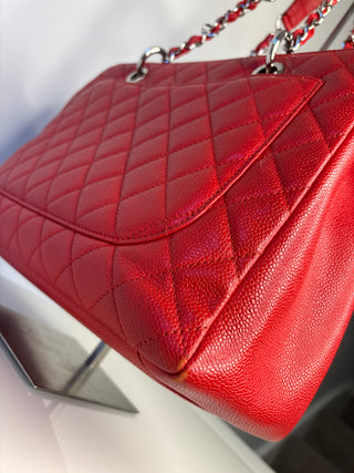 Chanel Preloved GST Red Caviar Leather Grand Shopper Bag