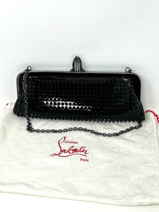 Christian Louboutin Miss Loubi Black Patent Leather Spiked Frame Clutch Bag