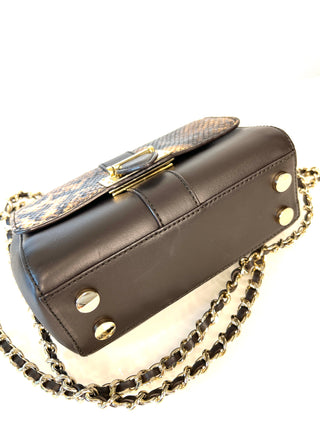 Aspinal of London Lottie Black Leather Python Print Crossbody Bag