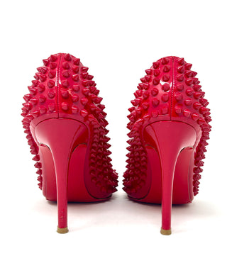 Christian Louboutin Pigalle Spikes 100 Red Patent Leather Pump Heels 37.5 UK 4.5