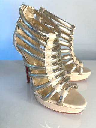 Christian Louboutin Romaine Gladiator Gold Beige Platform Sandals  39 UK6