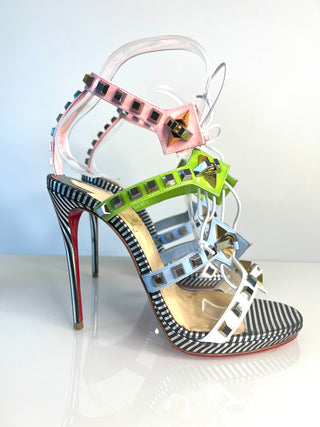 Christian Louboutin Multiplaticool colorful high-heeled shoe with studs on the straps