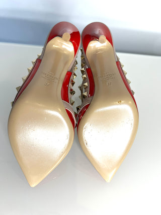 Valentino Garavani Rockstud 100 Red Patent Leather Caged Heels 37 UK4