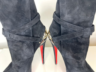 Christian Louboutin Equestria 160 Black Suede Platform Ankle Boots 37.5 UK4.5