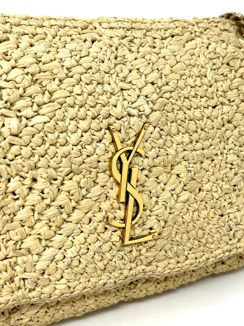 Saint Laurent Jamie Medium YSL Logo Embellished Raffia Flap Bag