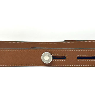 Hermes Brown Leather White Stitching Silver Button Belt 95