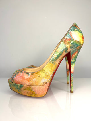 Christian Louboutin Troca 40 Multicolor Python Peep-Toe Heels 38.5 UK5.5