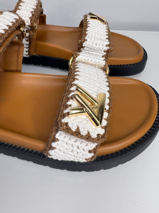 Louis Vuitton Preloved Sunset Comfort White Flat Sandals 38.5 UK5.5