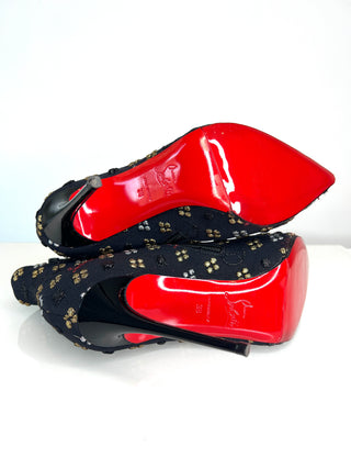 Christian Louboutin So Kate Booty 100 Jacq Loubi in The Sky Black Ankle Boots 38 UK5