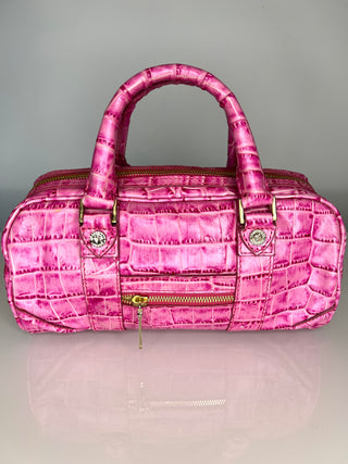 Aspinal of London Pink Moc Croc Leather Bowling Handbag