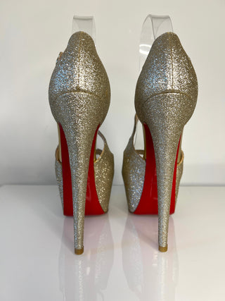 Christian Louboutin Exagona 160 Platine Glitter Platform Heels 38 UK5