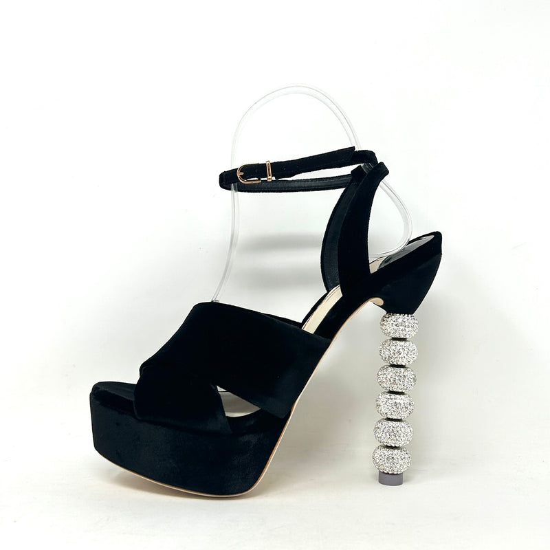 Sophia Webster Natalia 140 Black Velvet Crystal Heel Platform Sandals 38.5 UK 5.5