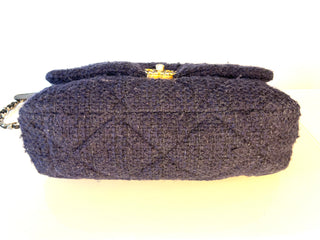 Chanel 19 Navy Tweed Large Flap Shoulder Bag