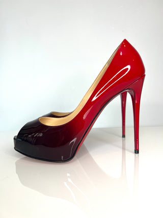 Christian Louboutin New Very Prive 120 Black Red Degrade Patent Leather Platform Heels 38 UK5