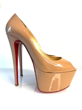 Christian Louboutin Jamie nude patent leather peep-toe platform heels