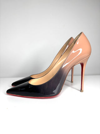 Christian Louboutin Kate 100 Black Nude Degrade Patent Heels 38 UK5