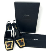 Saint Laurent Maxine 115 Black Fabric Gold Ornament Slingback Pump Heels 41 UK 8