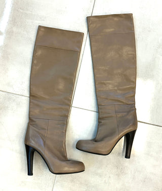 Dolce & Gabbana Taupe Smooth Leather Knee High Pull On Heel Boots 39 UK 6