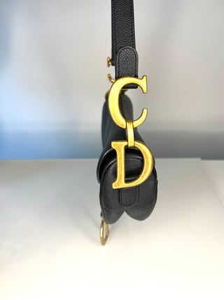 Dior Saddle Bag Black Grained Calfskin Handbag