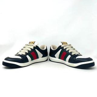 Gucci Screener Black And White Leather Web Stripe Low Top Sneakers Mens 40 UK 6