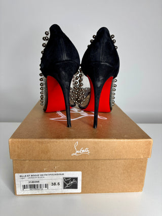 Christian Louboutin Bille Et Boule 100 Black Suede Studded Heels 38.5 UK5.5