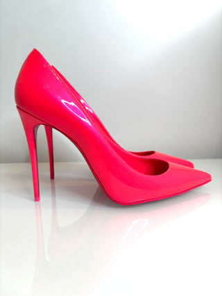 Christian Louboutin Kate 100 Fluo Pink Perle Patent Leather Heels 40.5 UK7.5