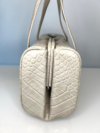 Lulu Guinness Mary Cream Croc-Embossed Handbag