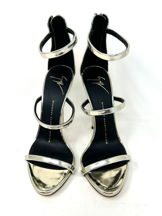 Giuseppe Zanotti Silver Patent Leather Heel Sandals