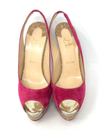 Christian Louboutin Lady Peep 150 Pink Suede Cork Slingback Platform Heels 41 UK 8