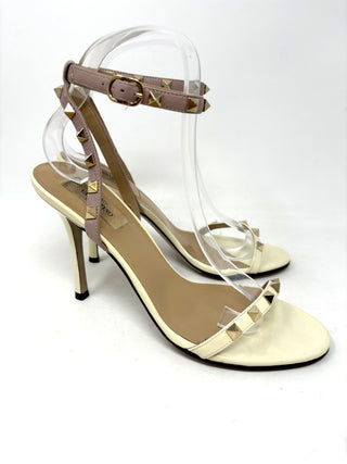 Valentino Garavani Rockstud Bone Patent Leather Sandals 38.5 UK5.5