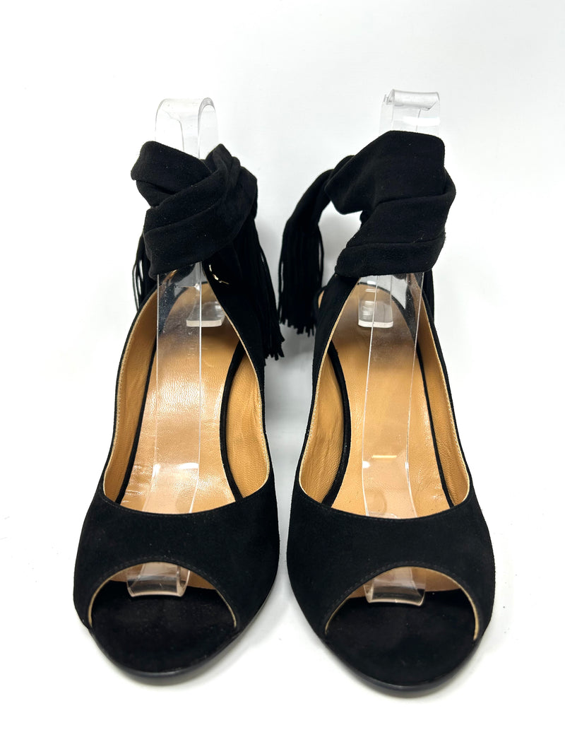 Hermes Black Suede Sandals With Tie Detail 40.5 UK 7.5 – High Heel ...