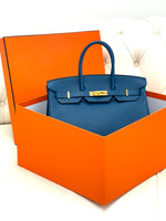 Hermes Birkin 35 Bleu De Presse Gold Hardware Togo Leather Handbag